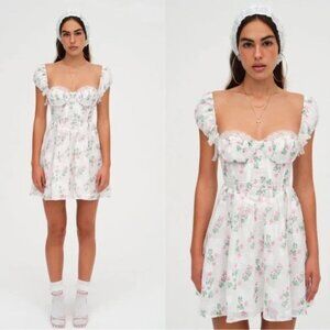 For‎ Love and Lemons Rose Print Open Back Remi Mini Dress Med
